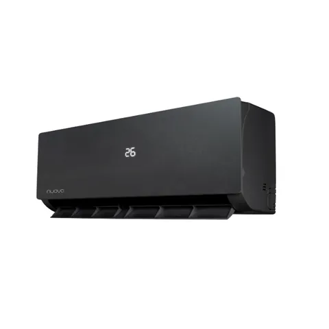 Nuova Infinity AI Smart 3,5 kW zwart – zwarte wandairconditioner met digitaal display op een witte achtergrond